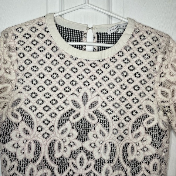 English Factory Lace and Gingham Cropped Blouse Small - Picture 2 of 6